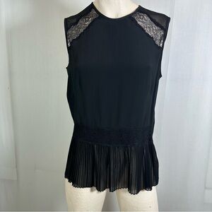 Marella 🌻  Elegant Black Lace Trim Pleated Women's Top